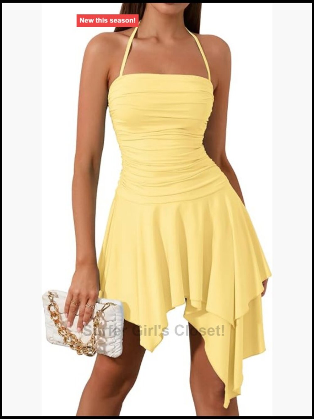 Women's Bodycon Halter Mini Dress Ruched Backless Ruffle Party Club
